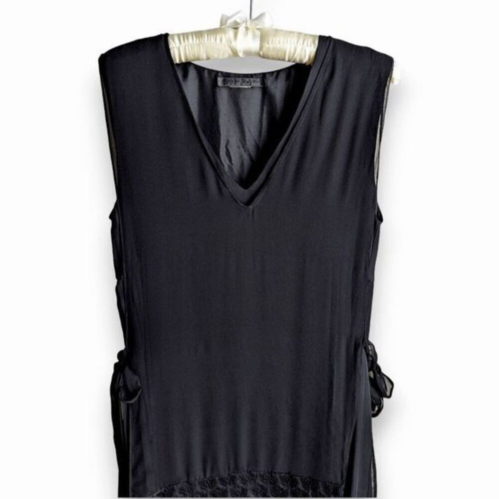 Jenni Kayne‎ Dress size S Silk Black Lace Pleated V Neck Sleeveless Shift Luxe - Picture 3 of 8